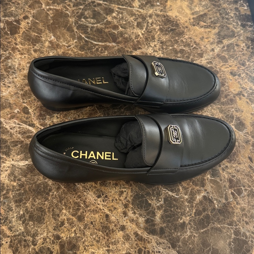 Chanel 24a black lambskin leather classic mocassins loafers flats sz 38 - Picture 2 of 10